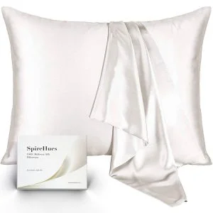 SpireHues 100% Mulberry Silk Pillowcase for Skin and Hair, Queen Size, Both Sides 19 Momme, 600 Thread Count, with Hidden Zipper