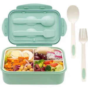 YumLock Bento Box, 3 Compartments 1400ml Lunch Box For Kids and Adults with Reusable Spoon and Fork, Leakproof Food Container for On the Go Meal, Microwave Safe