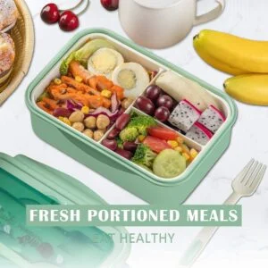 YumLock Bento Box, 3 Compartments 1400ml Lunch Box For Kids and Adults with Reusable Spoon and Fork, Leakproof Food Container for On the Go Meal, Microwave Safe